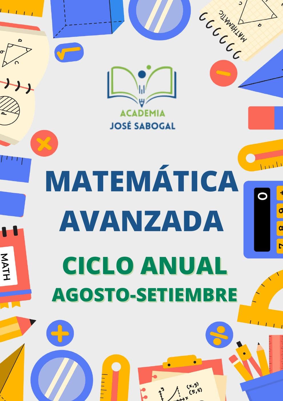 Carátula del libro: Matemática Avanzada - Agosto y Setiembre 2024 de la Academia José Sabogal