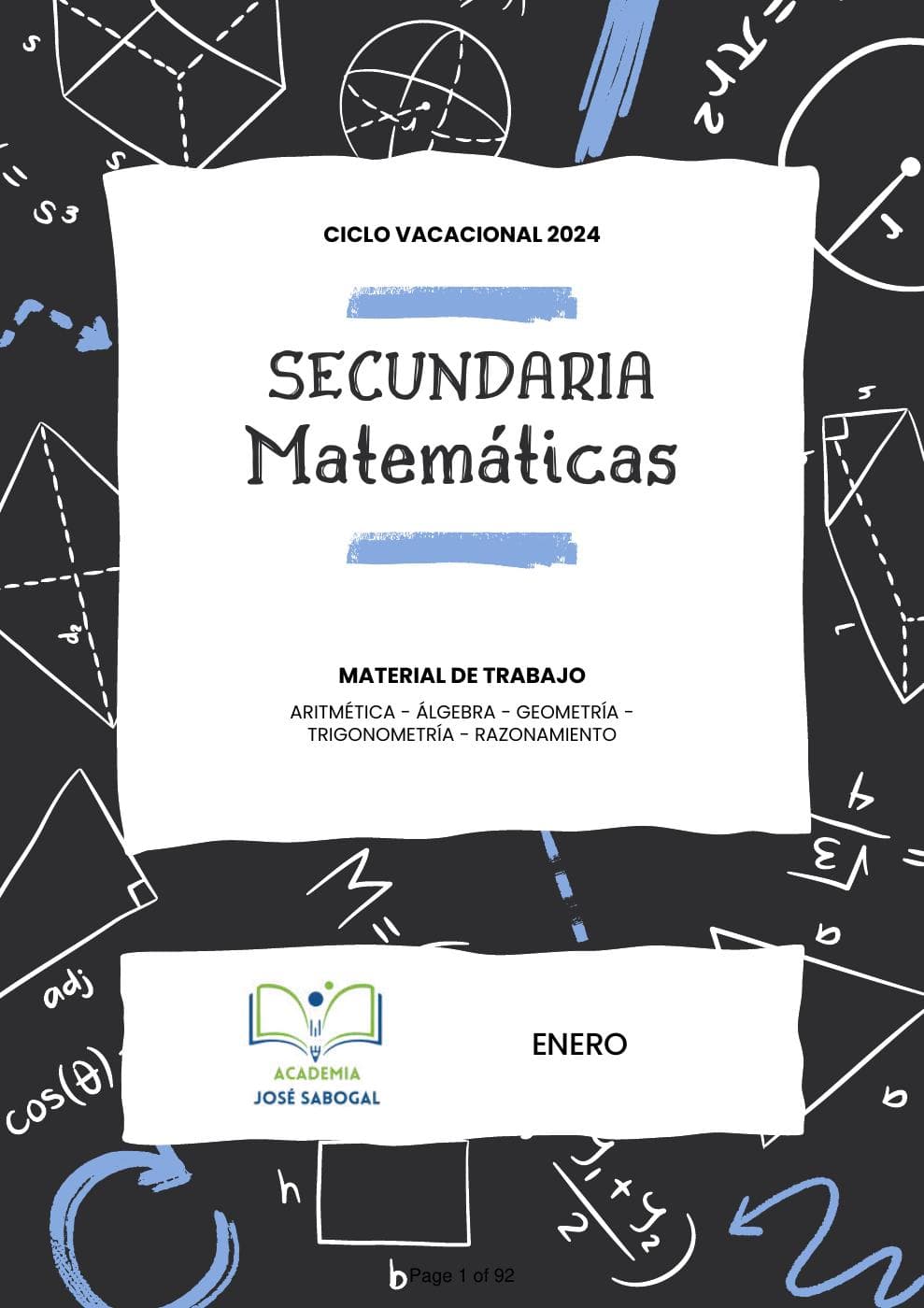 Carátula del libro: Secundaria Matemática - 2024 de la Academia José Sabogal